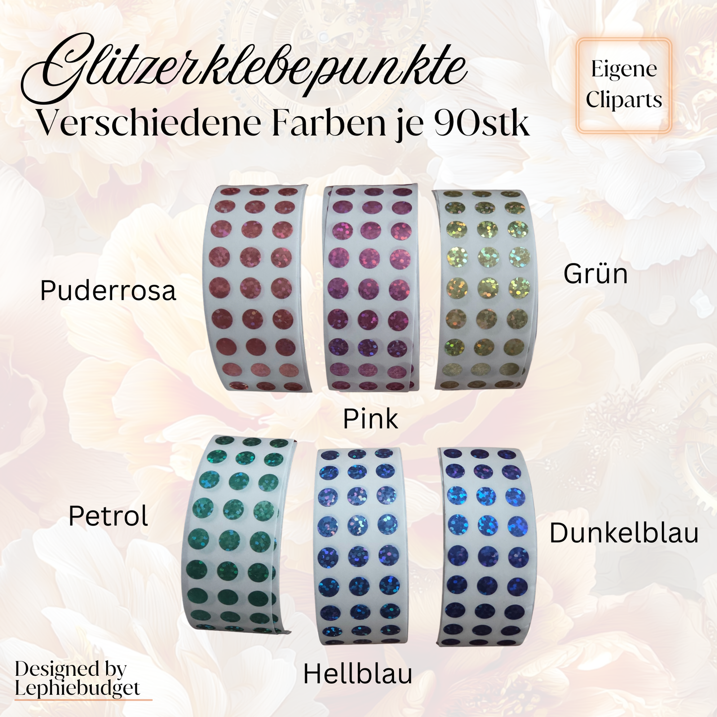 Glitzerklebepunkte (90stk) verschiedene Farben