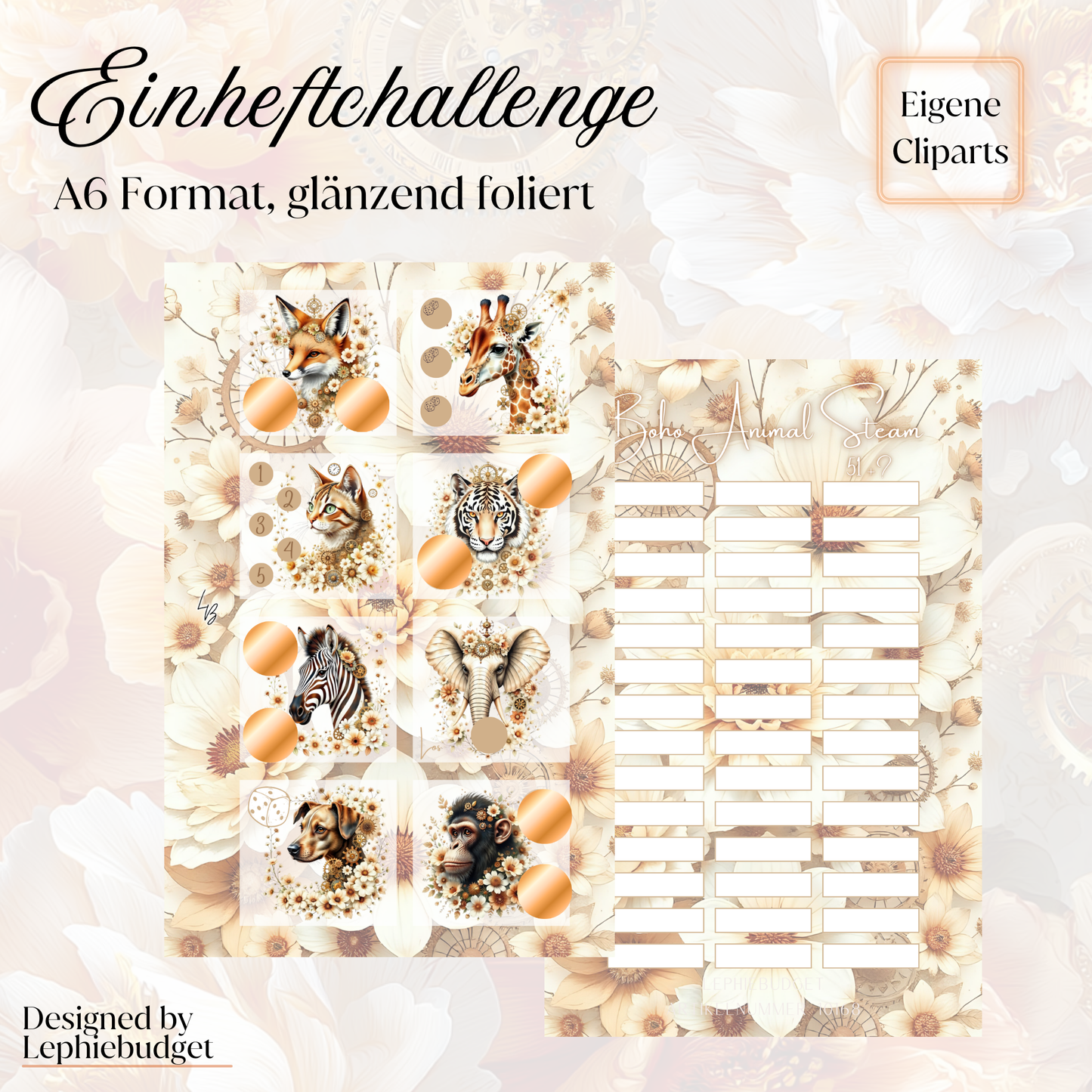 Boho Animal Steam / A6 zum einheften