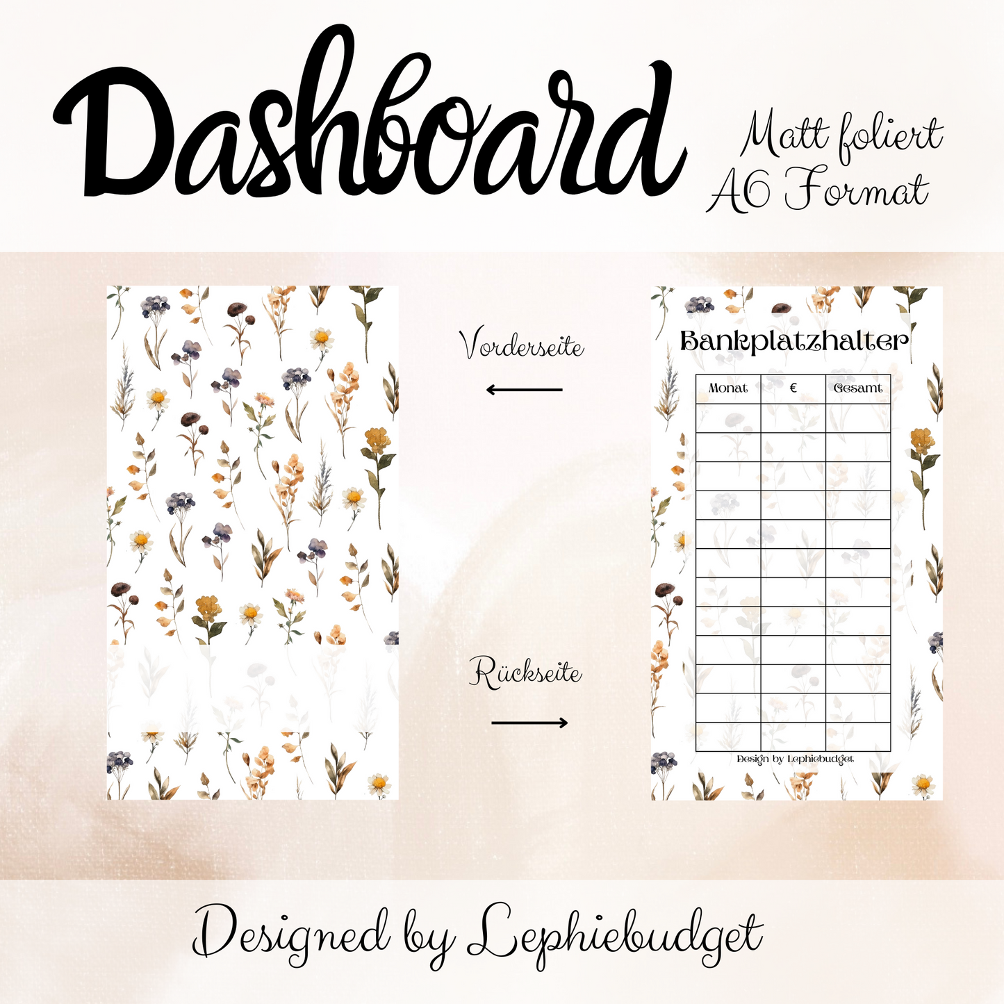 Dashboard mit Bankplatzhalter / A6 Format