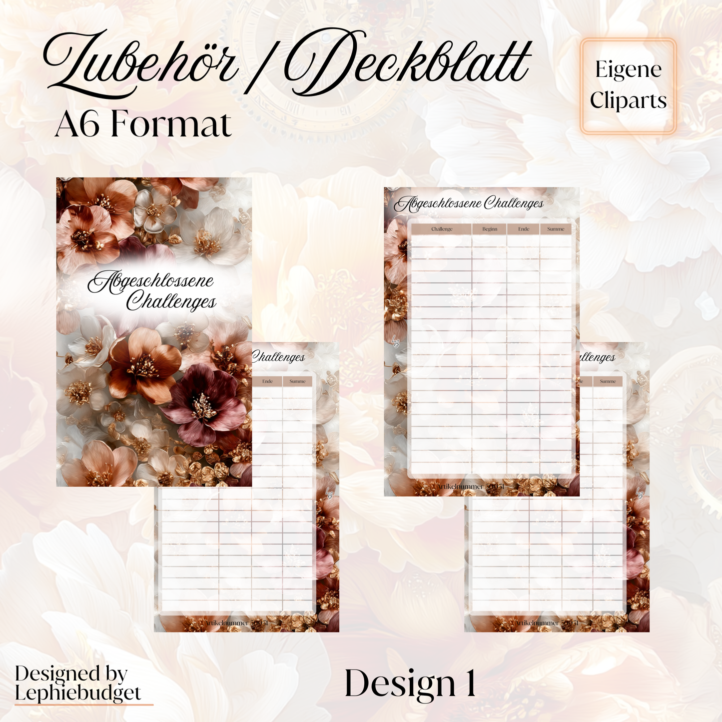 Deckblatt "abgeschlossene Challenges" verschiedene Designs