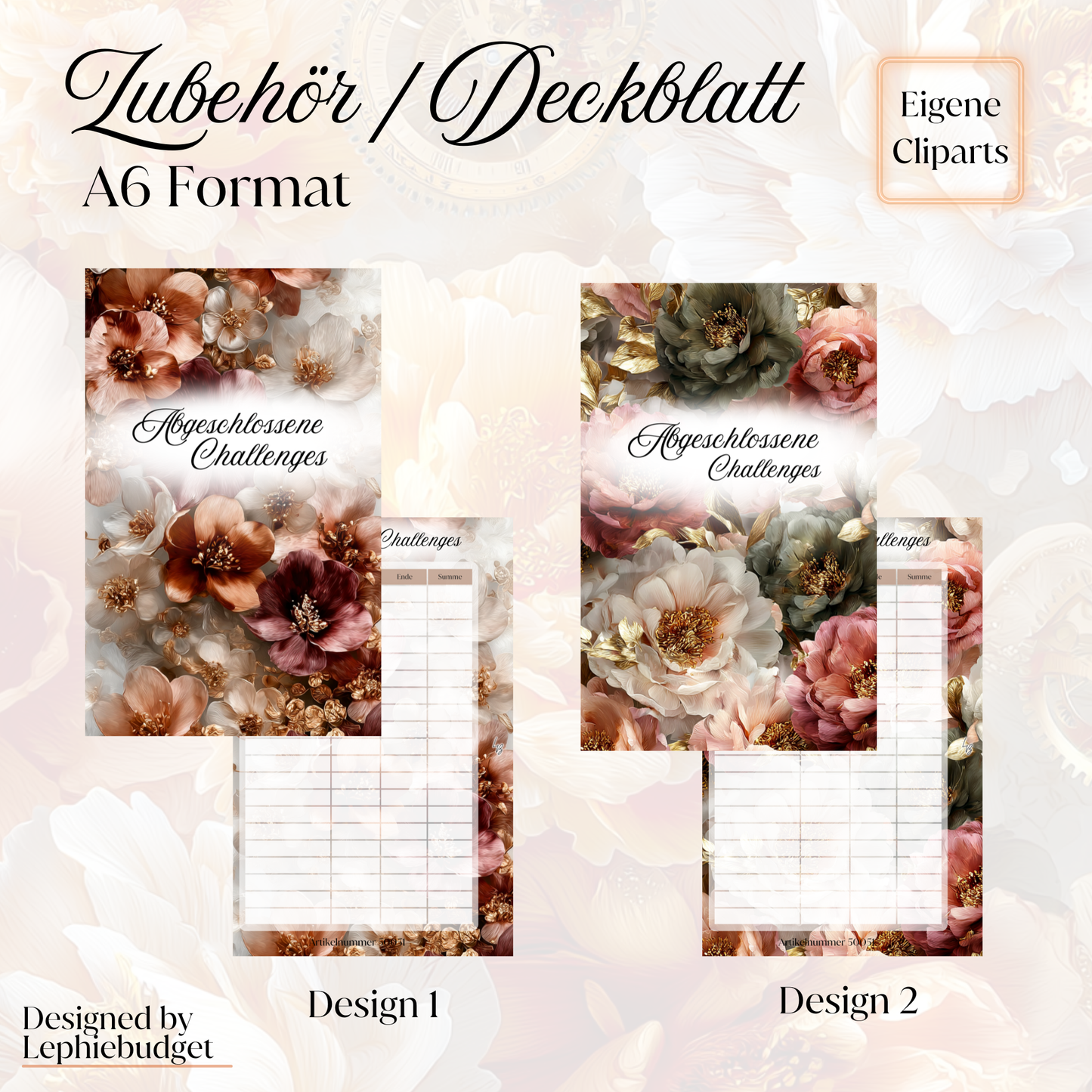 Deckblatt "abgeschlossene Challenges" verschiedene Designs