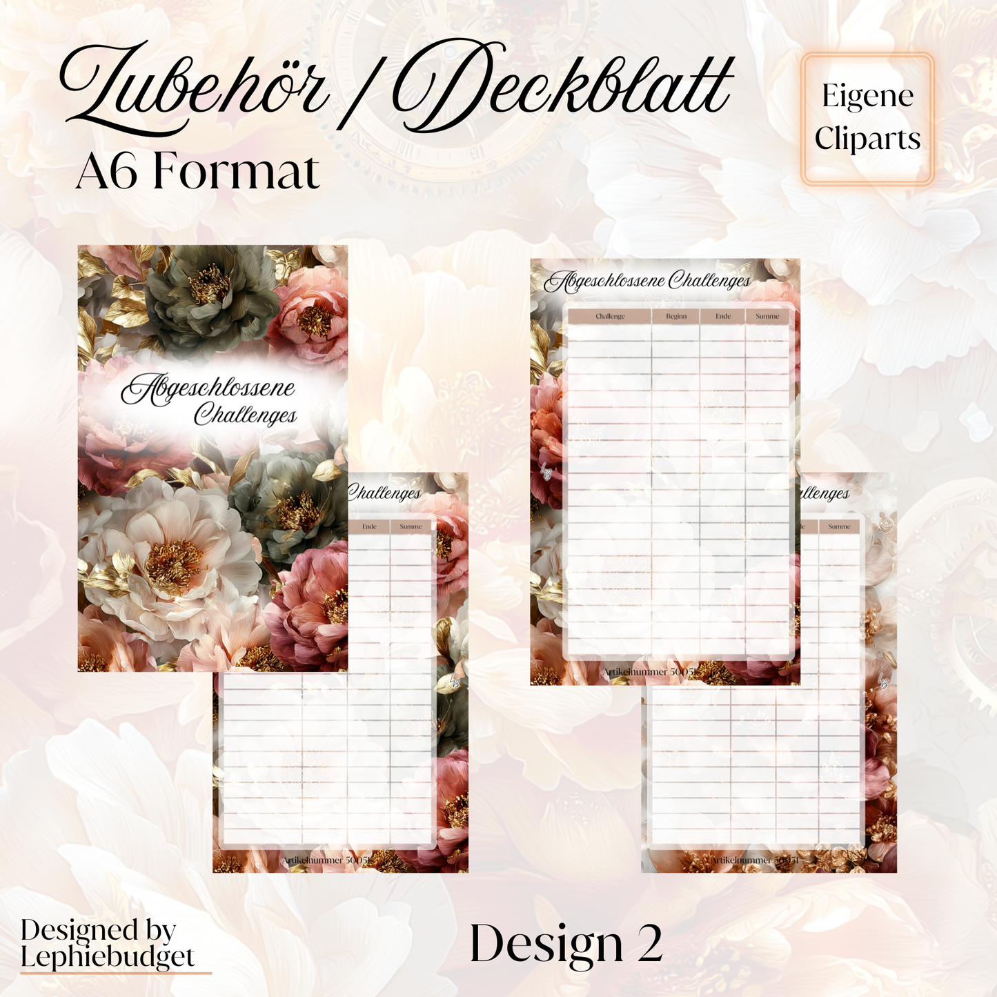 Deckblatt "abgeschlossene Challenges" verschiedene Designs